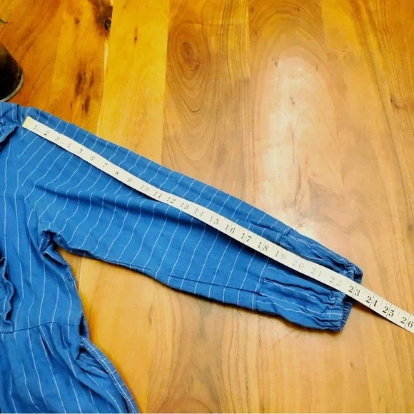 Vintage Oversized Boho Babydoll Navy Blue Stripes Casual Loose Fit Maxi Dress.XL - Picture 10 of 16
